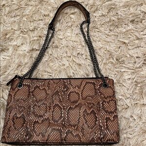 Brown Snake Print Shoulder Bag